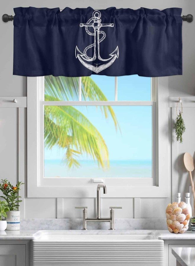Savannan Window Curtains Valances, Nautical Knot Anchor Illustration Minimalist Art Dark Blue Rod Pocket Cafe Valance Short Curtains for Kitchen, Bedroom, Living Room, 1 Panel, 54X18 - Image 2